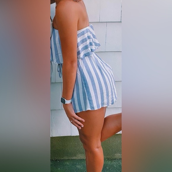 strapless romper. size large. blue and white striped. - Picture 2 of 3